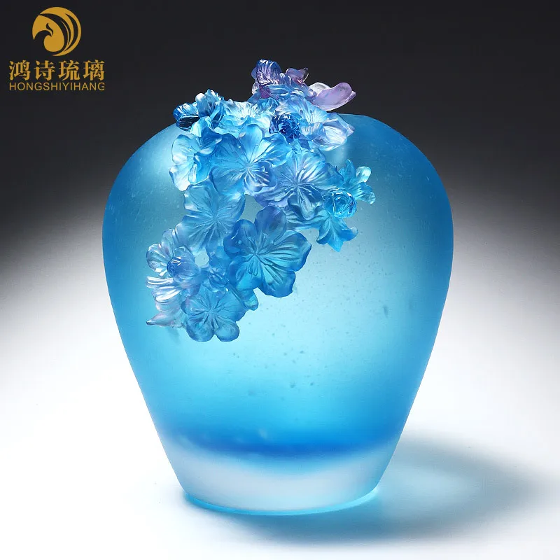 Creative glazed peach blossom vase, living room study light luxury ornament, send friends to move to a new home