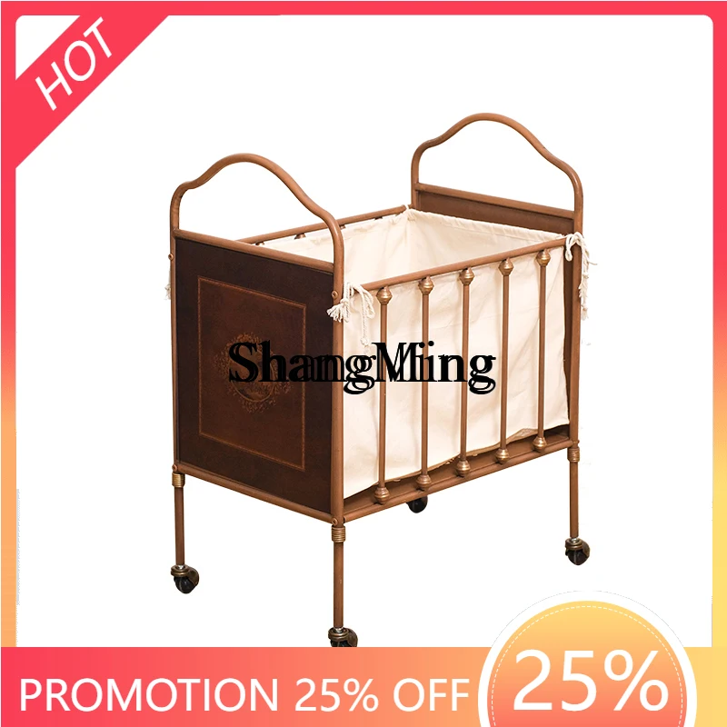 

ZYY wrought iron storage basket living room bedroom cart rack household clothes basket balcony flower stand