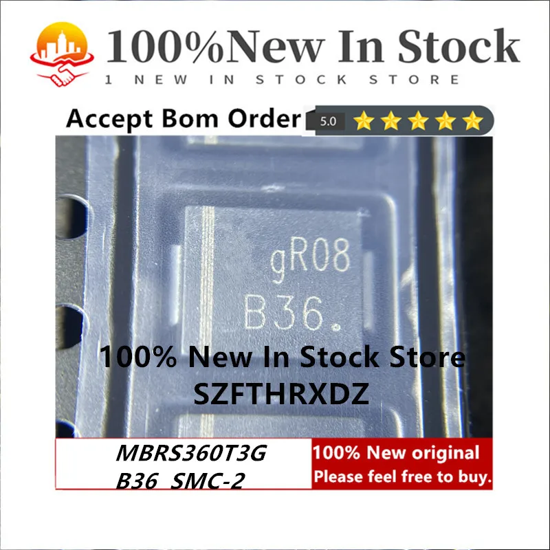 100% NEW ORIGINAL MBRS360T3G B36 SMC-2 Diode Schottky Si 60V 4A 2-Pin