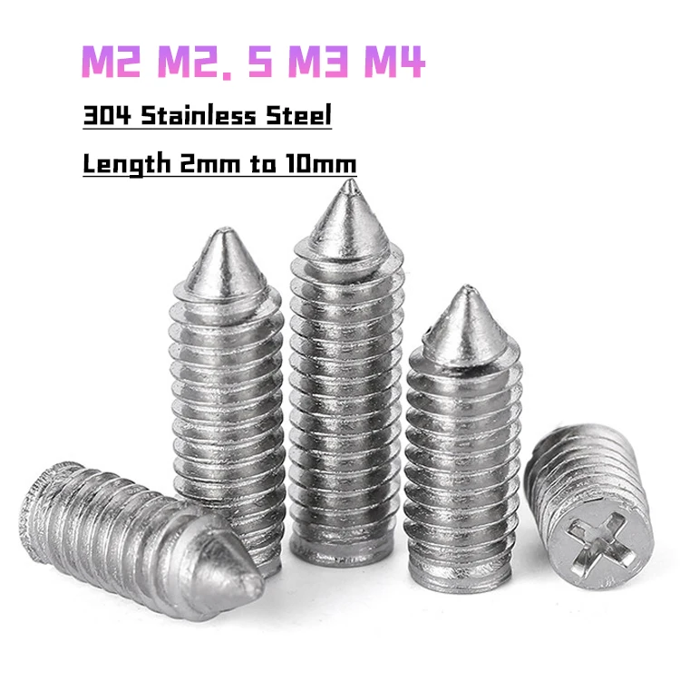 304 A2-70 Stainless Steel M2 M2.5 M3 M4 Phillips Cone Point Set Screws Cross Cone End Headless Bolt For Belt Buckle Wallet Toys