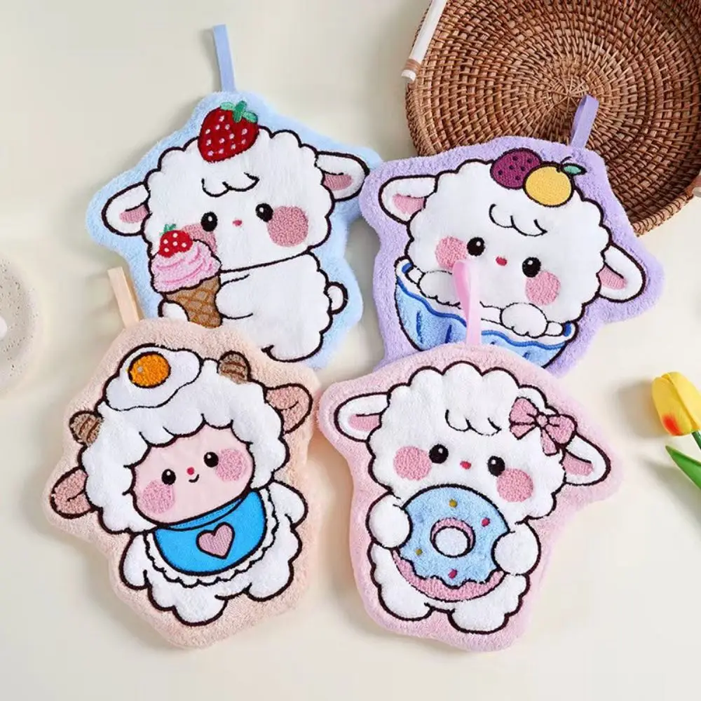 Creative Cute Hanging Hand Towel Kawaii Thickened lamb-shaped Handkerchief Coral Velvet Household Kitchen Cute Wipe Cloth