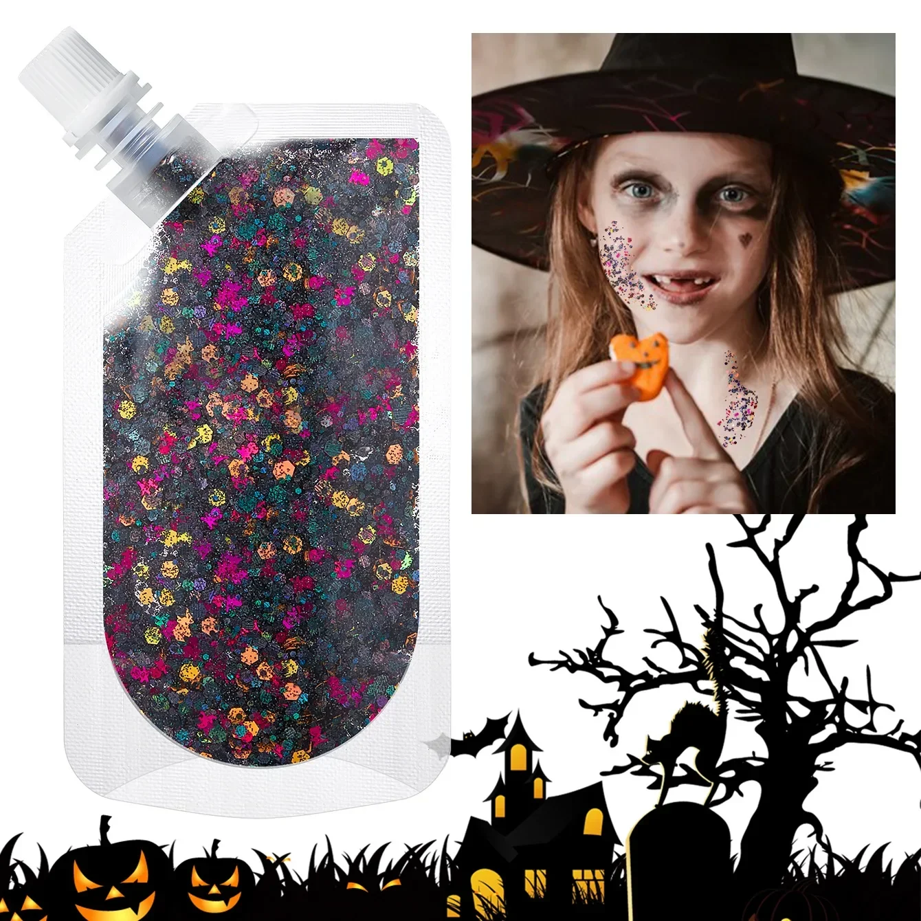 50g Halloween Körper Gesicht Glitter Gel Pailletten schimmern Flash Patches kleber frei Glitter Gel Nail Art Pailletten Cosplay Make-up