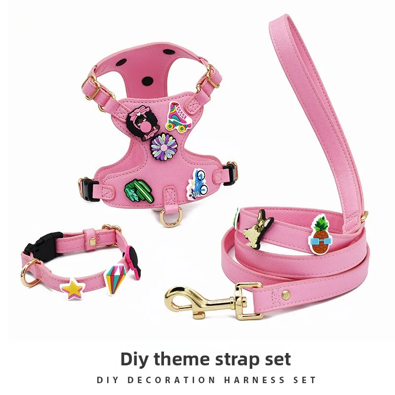 

2026 New Cute Cartoon Dog Harness & Leash Set, Adjustable Breathable Reflective No-Pull Vest for Small Medium Dogs
