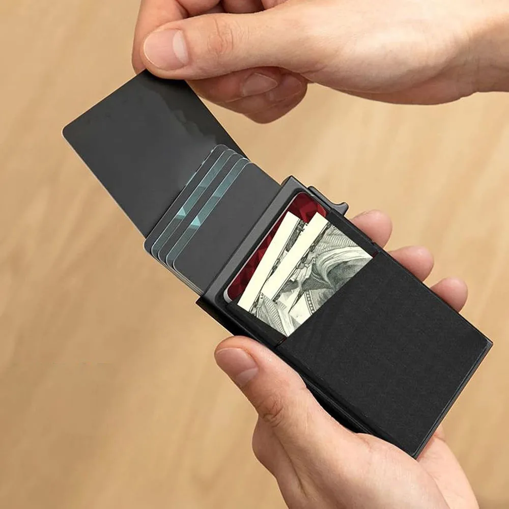 Rfid titular do cartão de crédito masculino fino mini carteiras minimalistas luxo metal banco id cardholer caso carteira para homens carteras