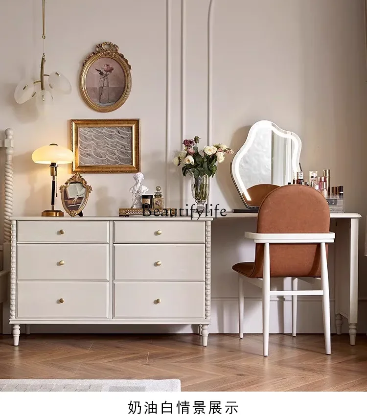 

05 FG17American Light Luxury Hallway Modern Minimalist Living Room Bedroom Storage Side Cabinet French Retro Solid Wood Locker