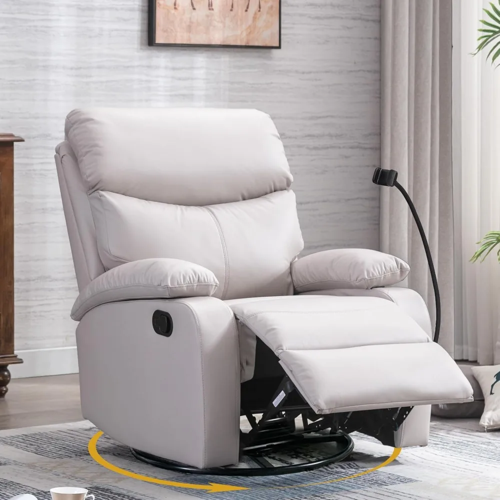 Rocker Swivel Recliner Chair, Rocking Recliner Chair with Microfiber Leather, Manual Small Recliner Easy To Operate Reclining