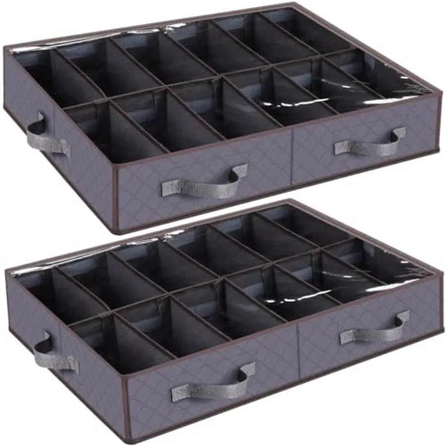 

Under Bed Shoe Storage Organizer, Set of 2, Sturdy Structure, Adjustable Dividers, Reinforced Handle, Sturdy Zipper, Underbed S