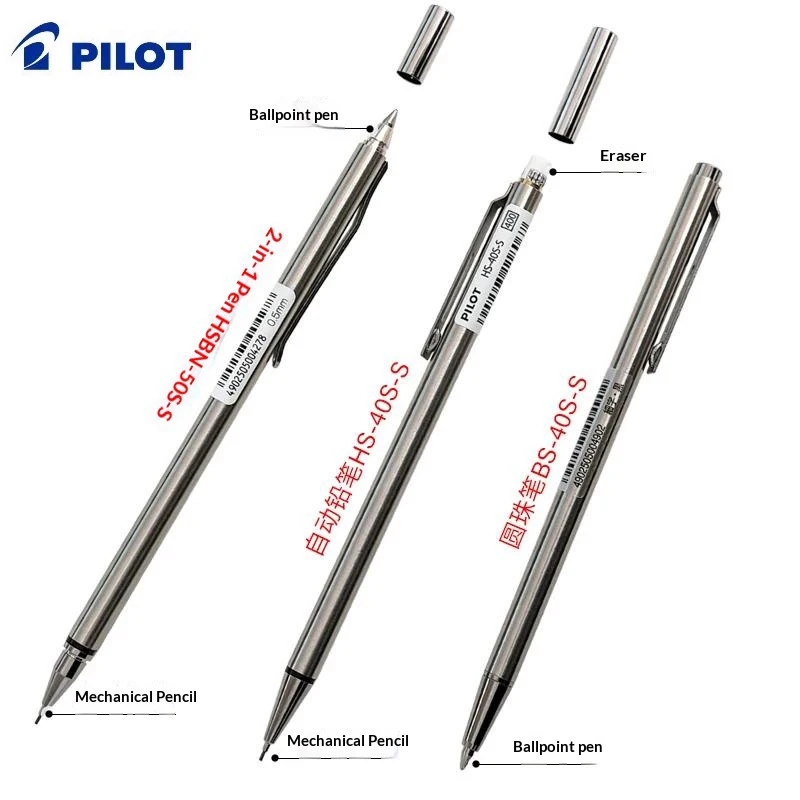Pilot Birdie Mini 2-in-1 Ballpoint Pen&Pencil Set 0.7/0.5mm,Slim Stainless Steel Barrel Space-Saving ForJournal&Notebook,Drawing