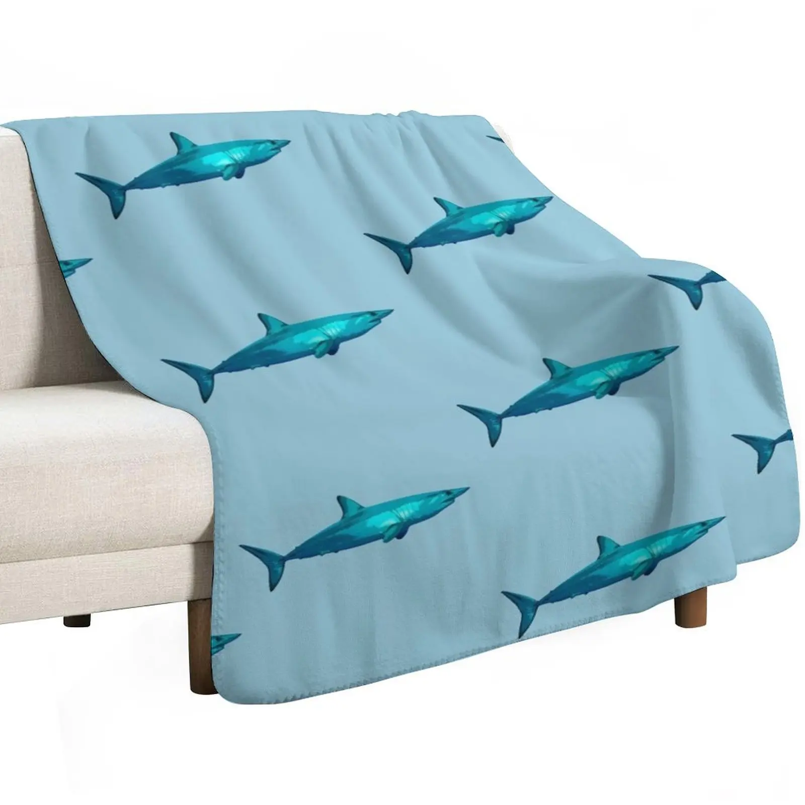 Mako Shark Color Print Throw Blanket Shaggy Furry Soft Blanket for Bedroom Living Room