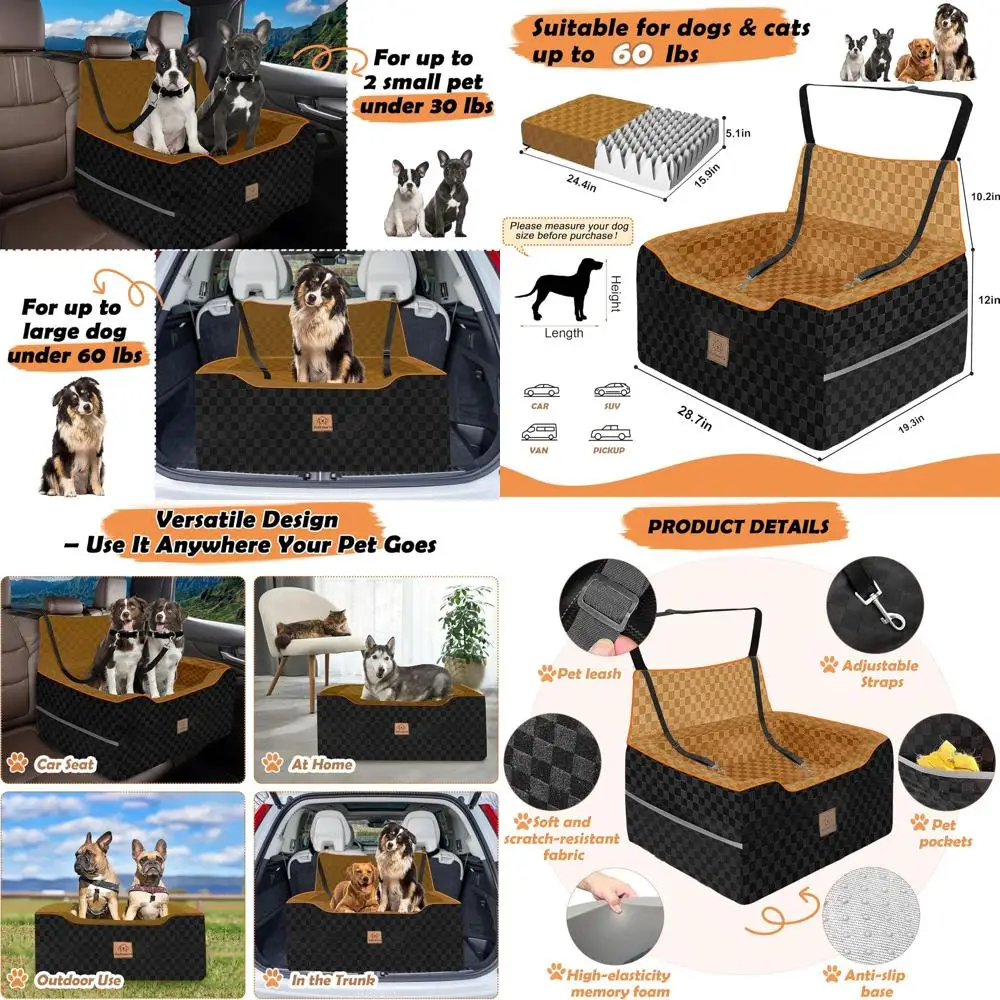 

Removable and Washable Dog Booster Seat for Medium & 2 Small Dogs up to 60lbs - Safety Straps and Storage Pocket - Ideal for Tra