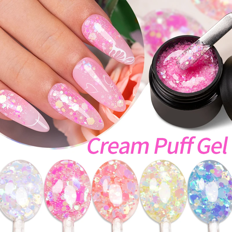 

PUENTE 5ML Cream Puff Gel Nail Polish Sparkling Colorful Glitter Sequins Gel For Summer Manicure Soak Off UV Nail Art Varnish