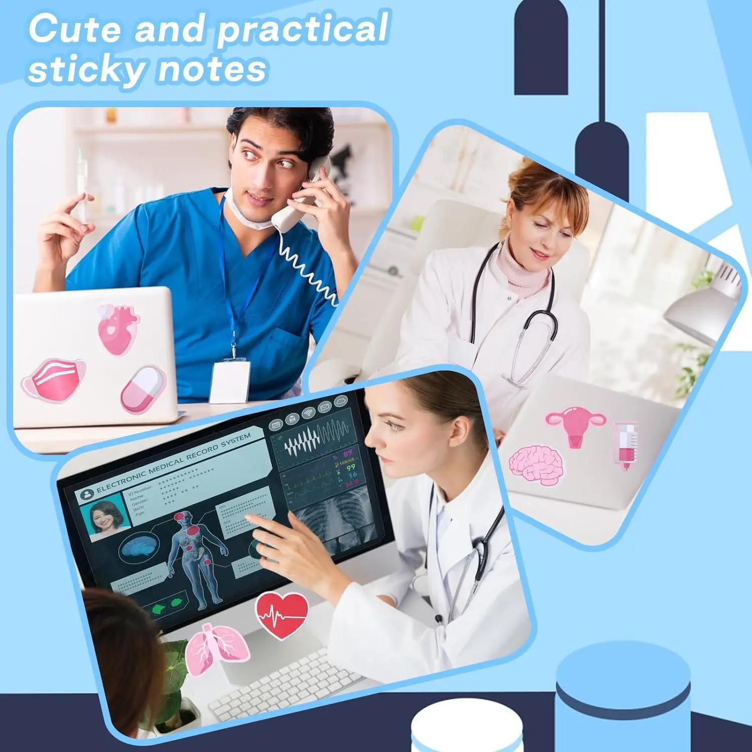 1set=8books Creative Hospital Theme Pink Organ Shaped Memo Pad N-time Sticky Notes Doctor Nurse Notepad Message Tips Note Paper