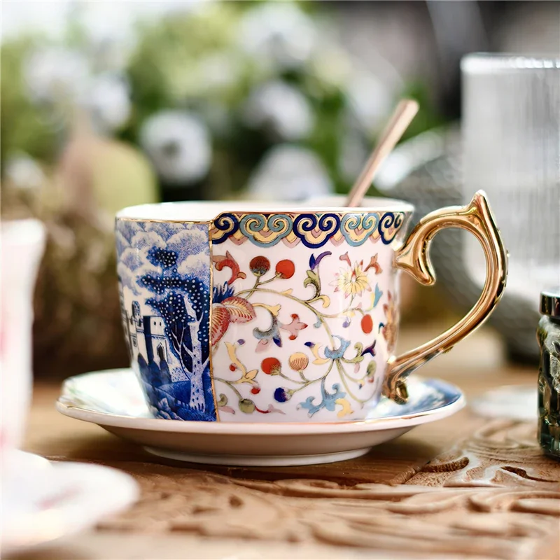 Imagem -06 - Xícara de Café de Cerâmica Estilo Chinês Pires Caixa de Presente Conjunto de Xícara de Cor Correspondente Caneca de Alça de Porcelana Azul e Branco