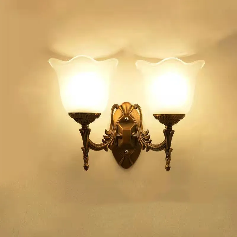 European Style Retro Wall lamp Bronze Hallway Stairs Bedroom Bedside Light Night Living Room TV Background Sconce