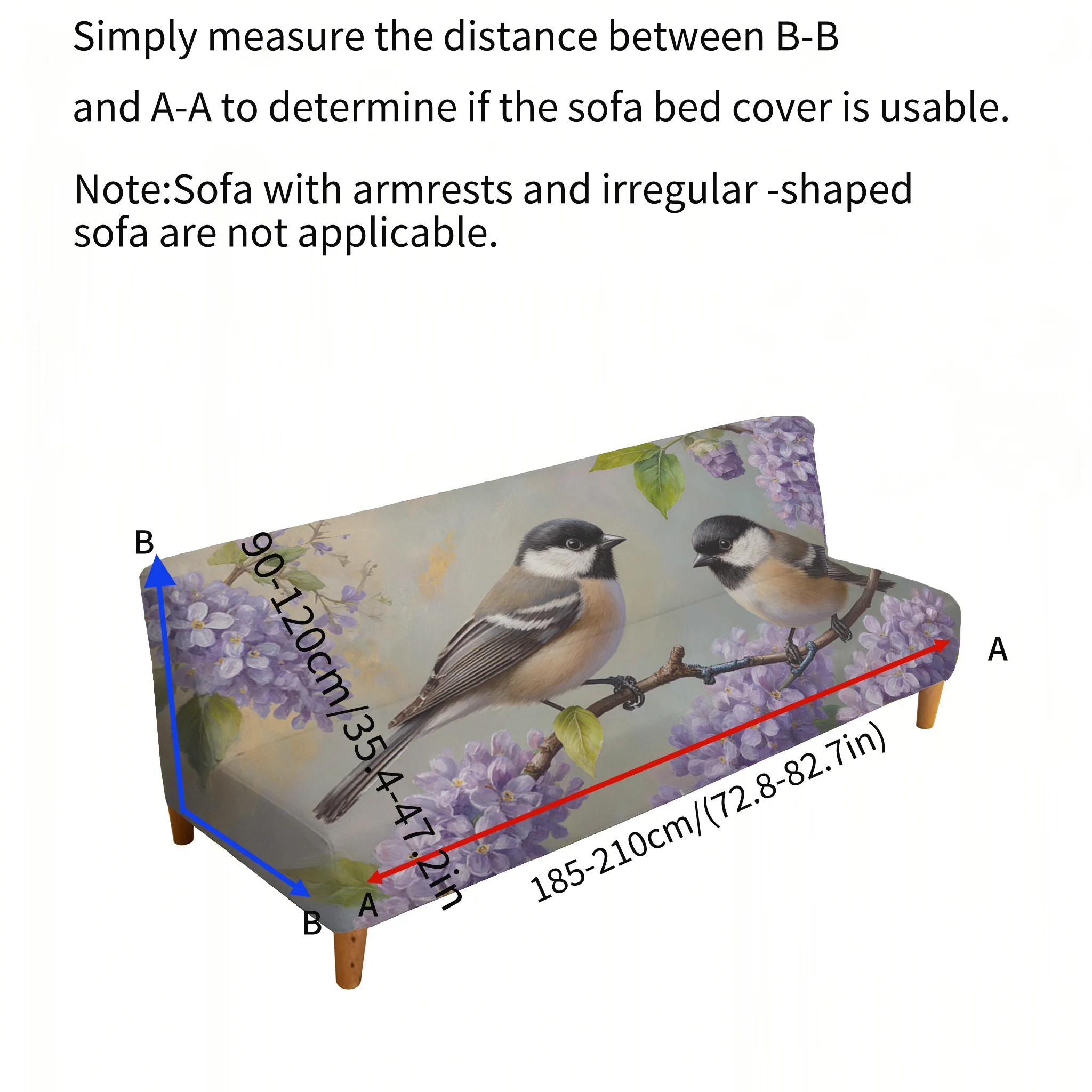 Lilac flower and bird printed sofa bed cover, living room sofa bed cover, dustproof machine washable sofa bed cover