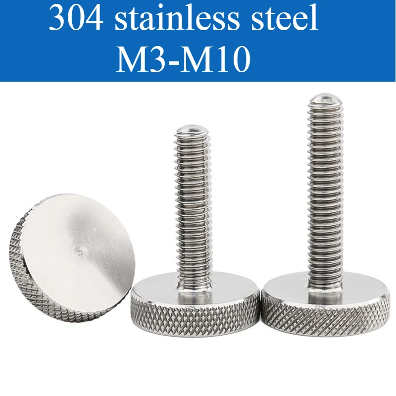 M3 M4 M5 M6 M8 M10 GB835 304 Stainless Steel Knurl Flat Round Head Hand Tighten Curtain Wall Glass Thumb Screw Bolt DIN653