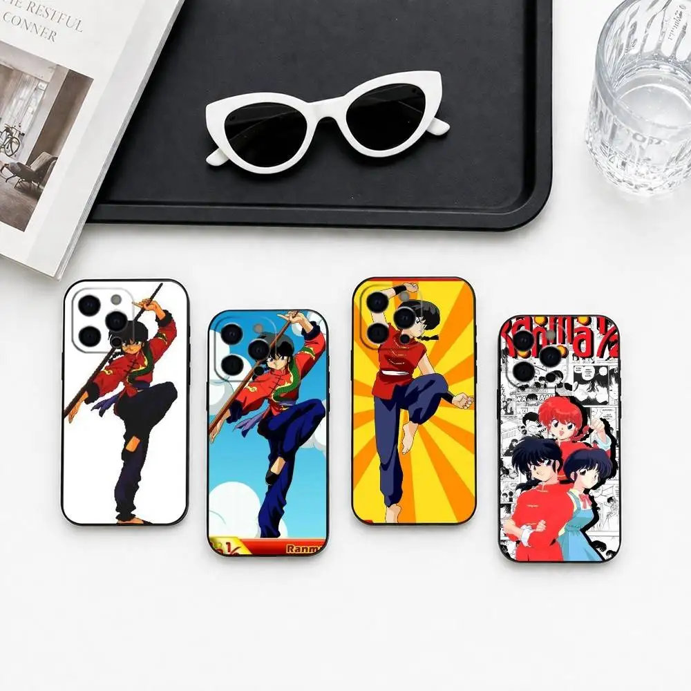 Funda de Silicona Suave Negra con Diseño de Ranma de Manga Comics para iPhone 17, 16, 15, 14, 13, 12, 11 Plus, Pro Max, XS