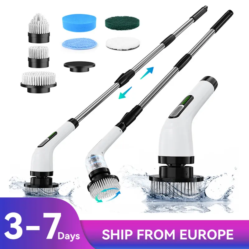 Electric Spin Scrubber Cordless Cleaning Brush with Power Display Screen Waterproof Shower Cleaning Brush with 7 Brush heads