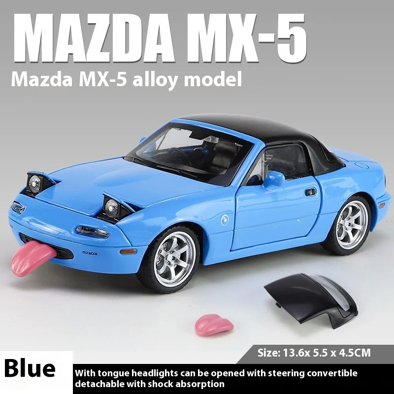 Modèle de voiture en alliage cabriolet rose pour fille, jouet acousto-optique mignon, cadeau d'ornements de modèle de musique, Mazda MX5, coeur, 1:32