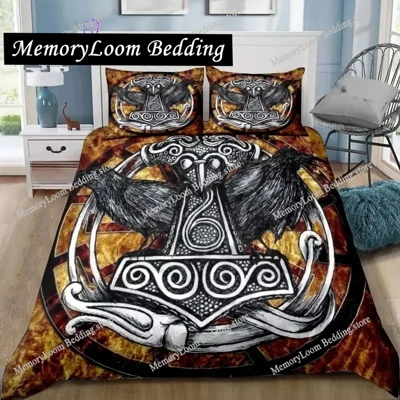 Viking Pattern Nordic Mythology Raven Bedding Set Single Twin Full Queen King Size Bed Set Adult Kid Bedroom 3D Print