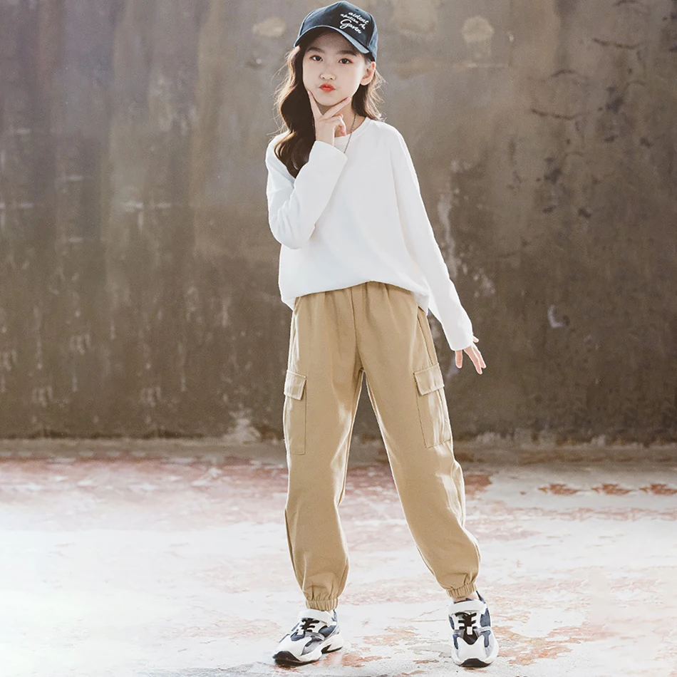 سراويل البضائع غير الرسمية والأنيقة للفتيات للخريف مصنوعة من مواد ناعمة ومسامية مناسبة للمراهقين والأطفال ملابس مريحة طوال اليوم