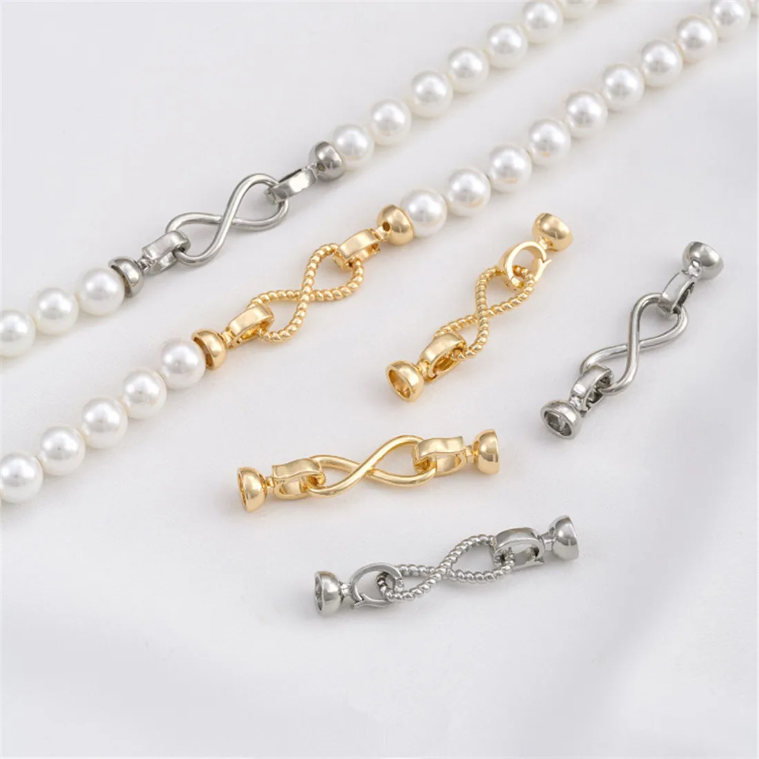 Brass Twisted 8 Infinity Symbol Clasp 14K Gold Plated Love Heart Pearl Necklace Buckle Item C002 Hardware