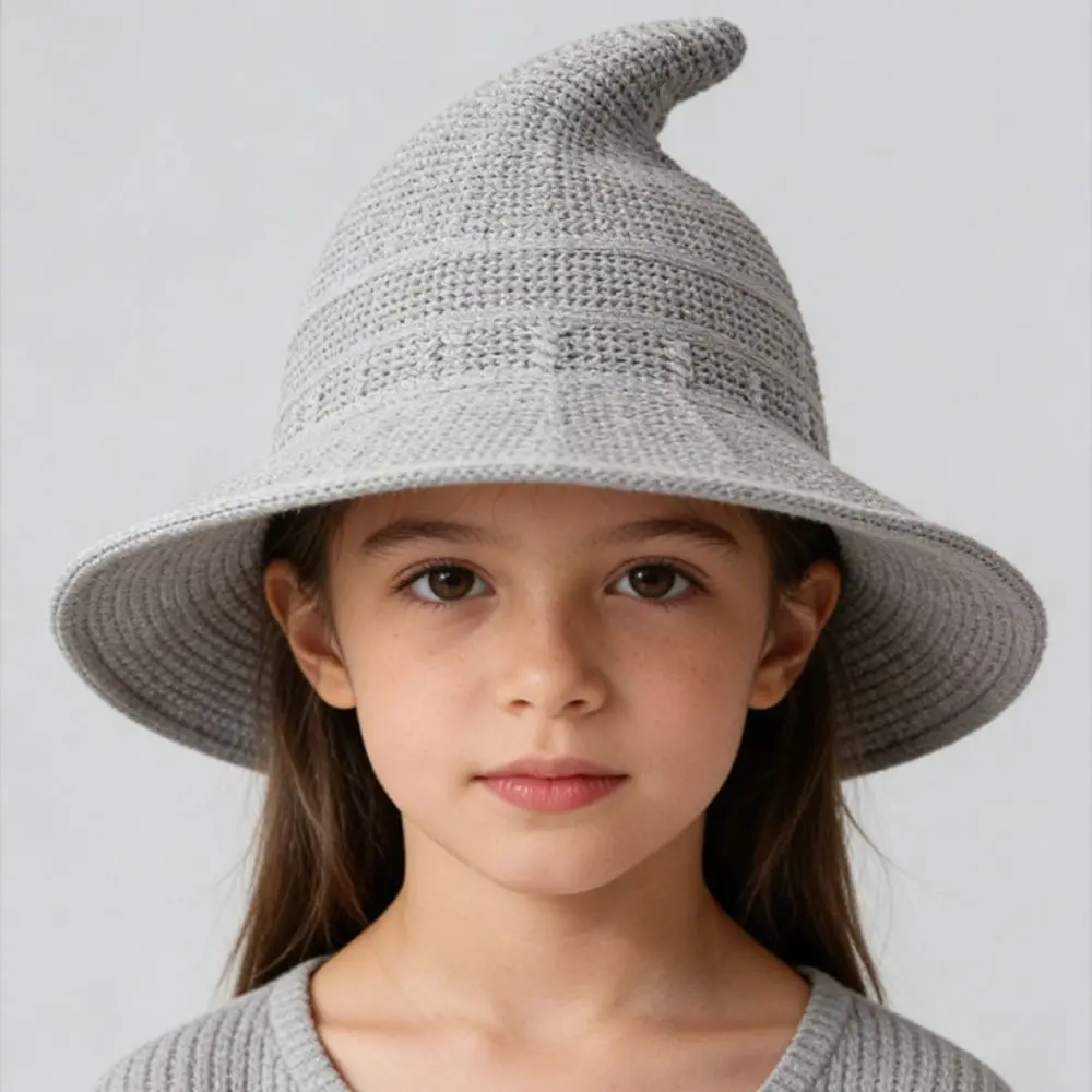 Soft Children's Witch Hat Breathable Yarn Cotton Knitted Wizard Cap Solid Color Magic Hat Wiccan Lover Gift