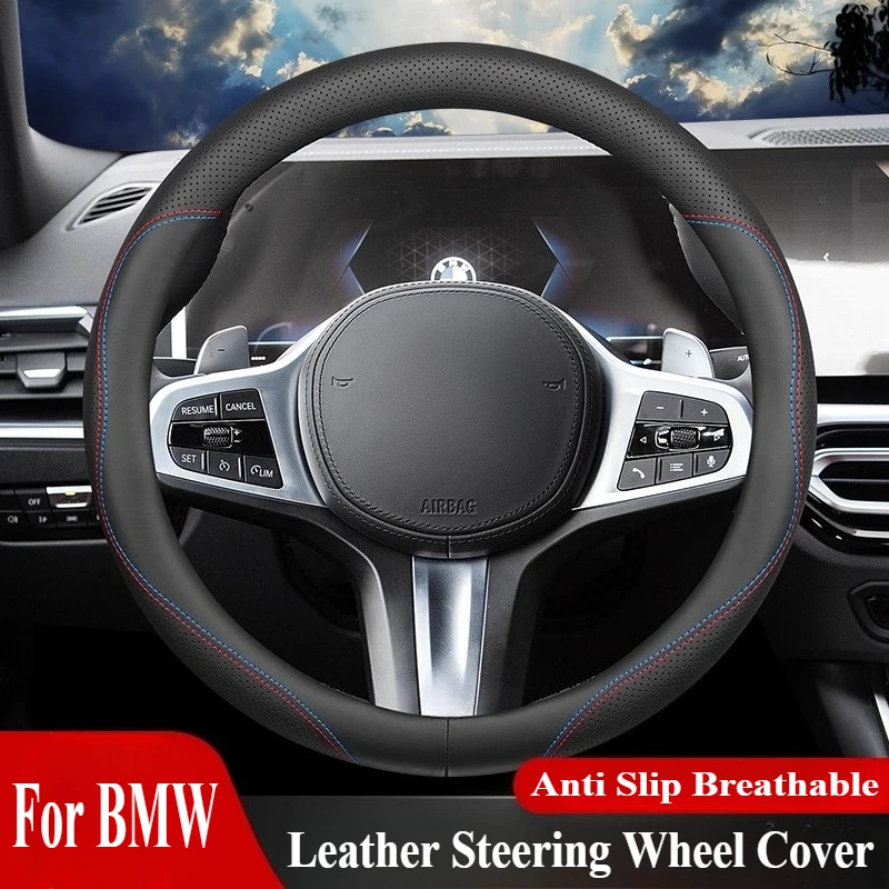 

For BMW 5 Series 520 530li 3 Series 320i 325li X1 X3 X5 Leather Steering Wheel Cover Anti Slip Breathable Car Interior Accessory