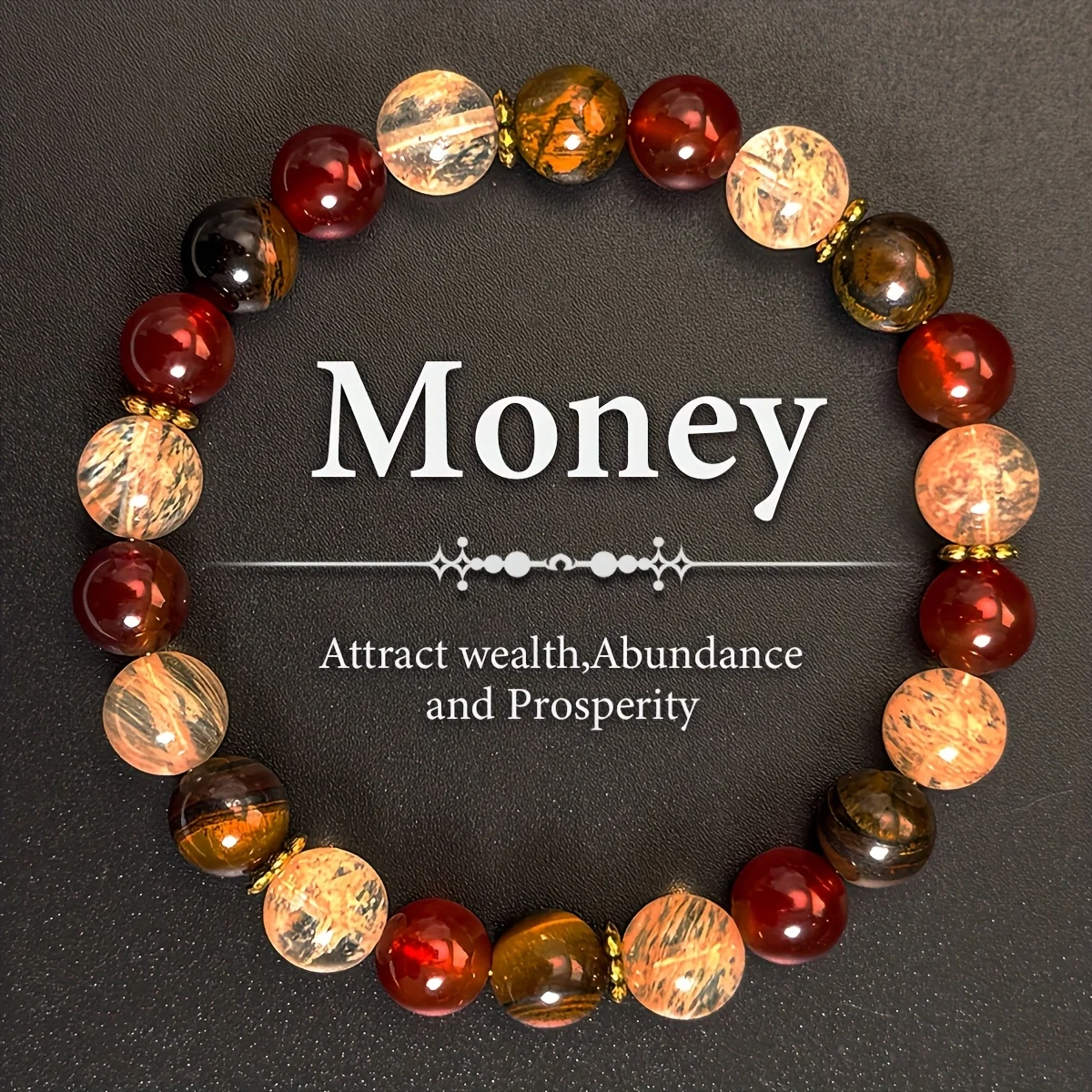 

Винтажный браслет из натурального камня: тигровый глаз и красный агат, эластичные бусины, украшение