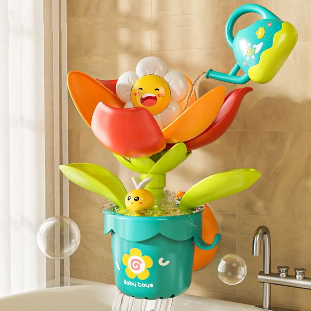 Cartoon Sunflower Shower Bath Toys Blooming When Watering Creative Swimming Water Toys with Suction Cup Water Spray Squirt