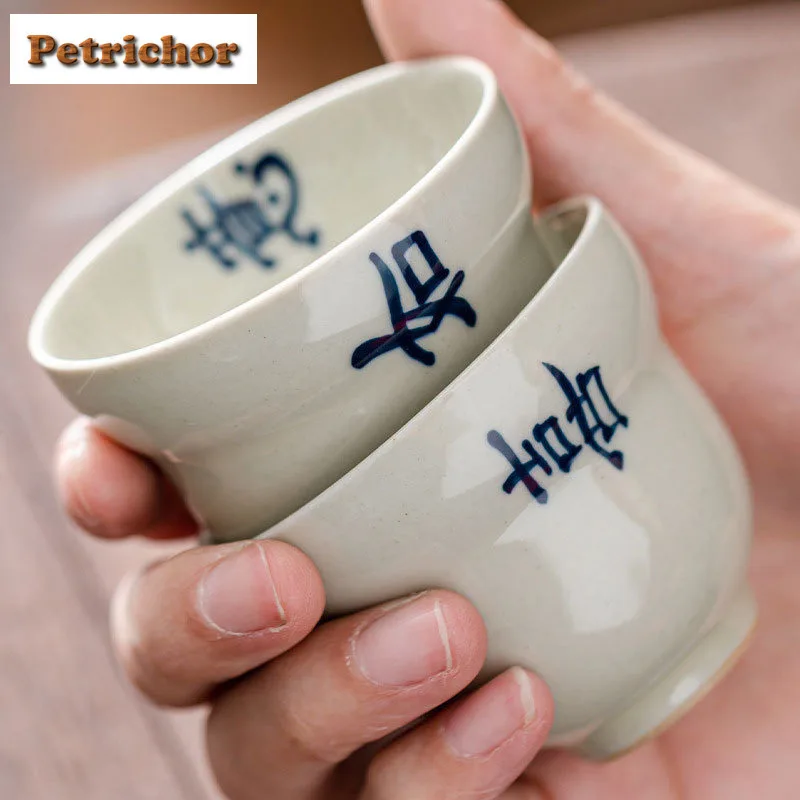 

2pc/lot Handwritten Blue And White Ruyi Gourd Teacup Boutique Tea Bowl Jug Tea-tasting Personal Cup Chazhan Master Cups 60ml