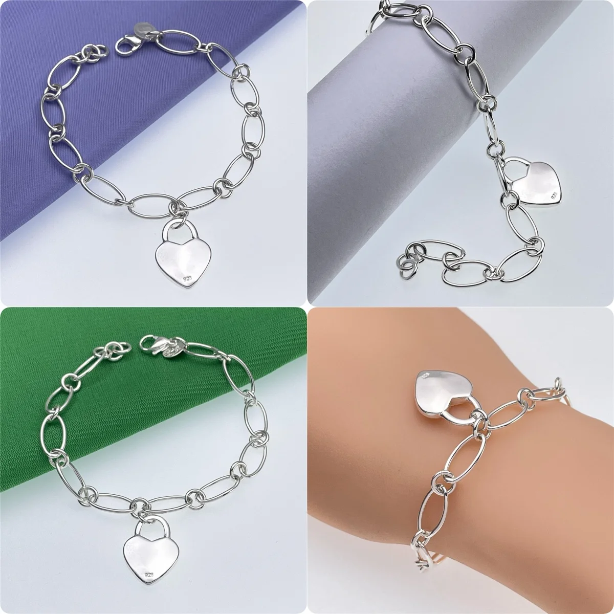 New Original 925 sterling Silver temperament Heart Lock Bracelets for Women fashion Jewelry Wedding Engagement party fine gifts