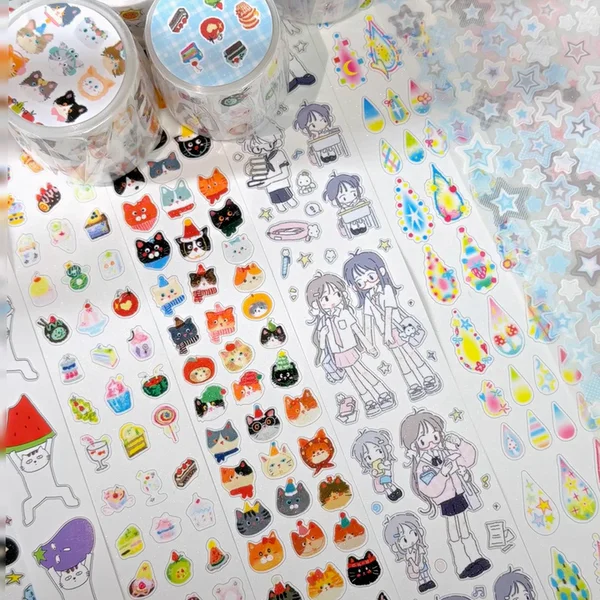 N1ng Sauce July New Product Whole Roll Die Pre Cut Sticker Roll Youth Diary Tears Dessert Concentric Circle Journal Tape