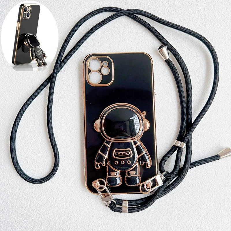 Astronaut Folding Bracket Crossbody Lanyard Case For Samsung Galaxy S24 S23 S21 S22 Ultra S20 FE S10 S9 Note 20 10 Plus Cover