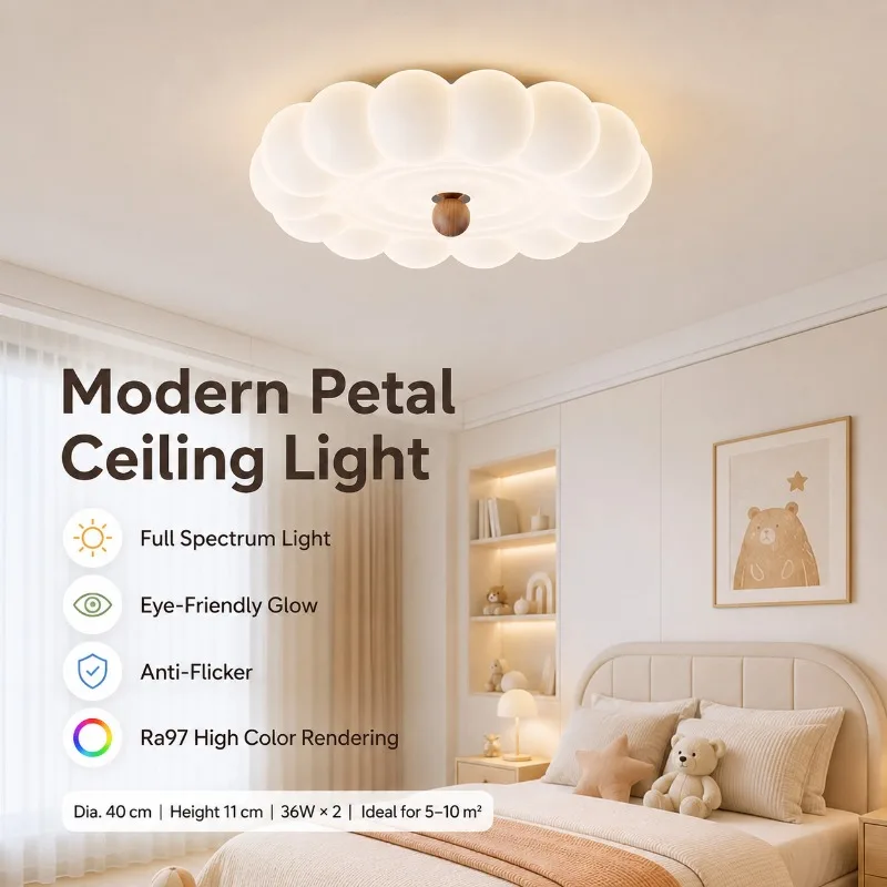 Cloud Flower Ceiling Light Full Spectrum LED Flush Mount 40cm 3 Color Change for Bedroom Kids Room Study Room Home Ceiling Light