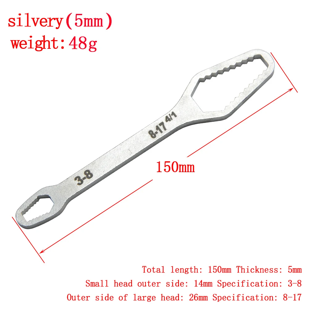 3 to 17 Silvery Multifunctional Double End Box Wrench Hexagon Double End Solid Wrench Screw and Nut Tool with Various Diameters