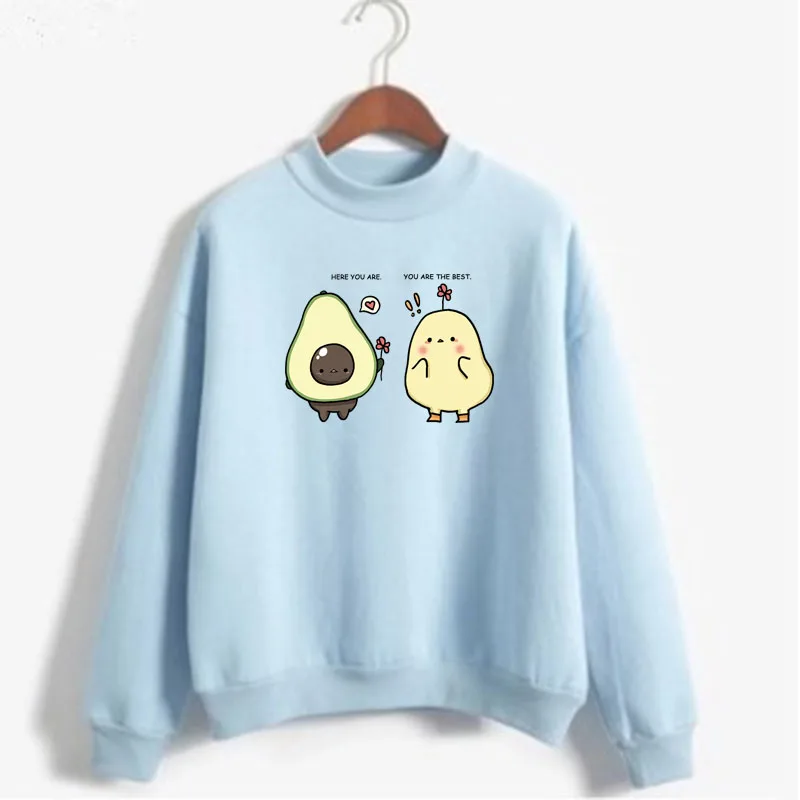 

Cartoon Avocado lovers Print Women Sweatshirt Sweet Korean O-neck Knitted Pullover Thick Autumn Winter Candy Color Lady Clothing