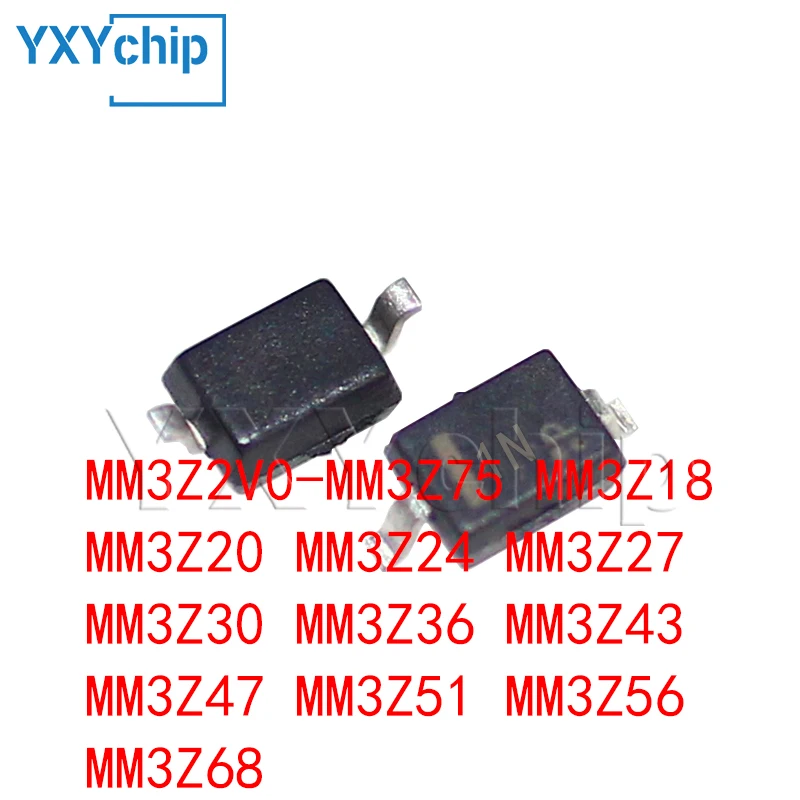 100PCS Zener Diode 300mW MM3Z2V0-MM3Z75 MM3Z18 MM3Z20 MM3Z24 MM3Z27 MM3Z30 MM3Z36 MM3Z43 MM3Z47 MM3Z51 MM3Z56 MM3Z68 SOD-323