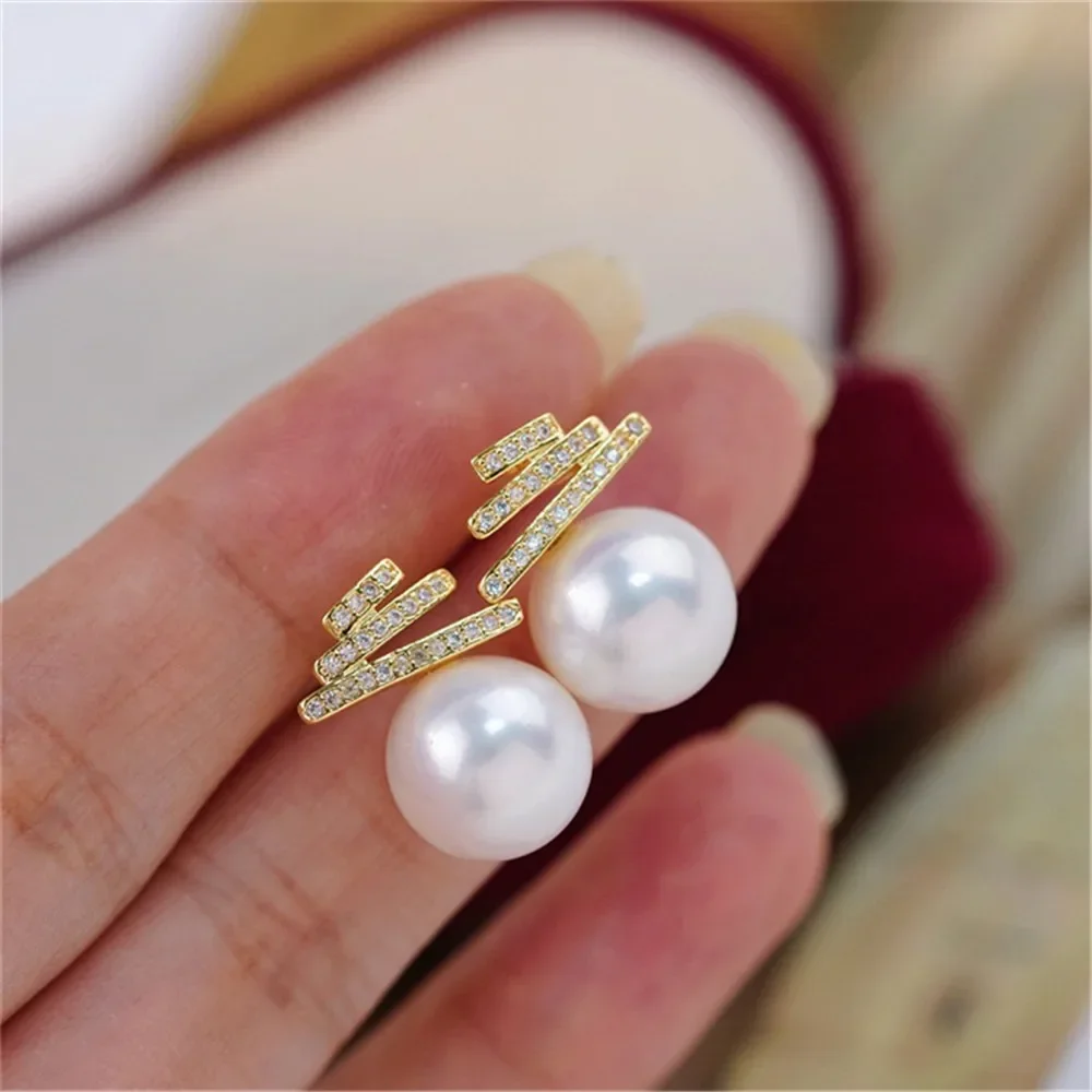 

DIY Pearl Accessories 18K Bag Gold Copper Thick Gold Plating Beautiful Line Stud Earrings Work in Progress Gold Silver