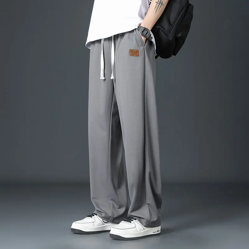 Fashion Men Oversize Casual Pants Spring Summer New Male Drawstring Elastic Waist Solid Loose Sports Wide Leg Straight Trousers