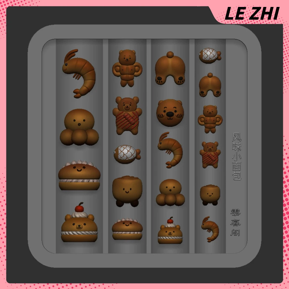 

1Pcs Cartoon Bear Cookies Nail Art Carving Silicone Mold Accessories Shrimp Octopus Cream Bread Diy Design Nail Template Mold
