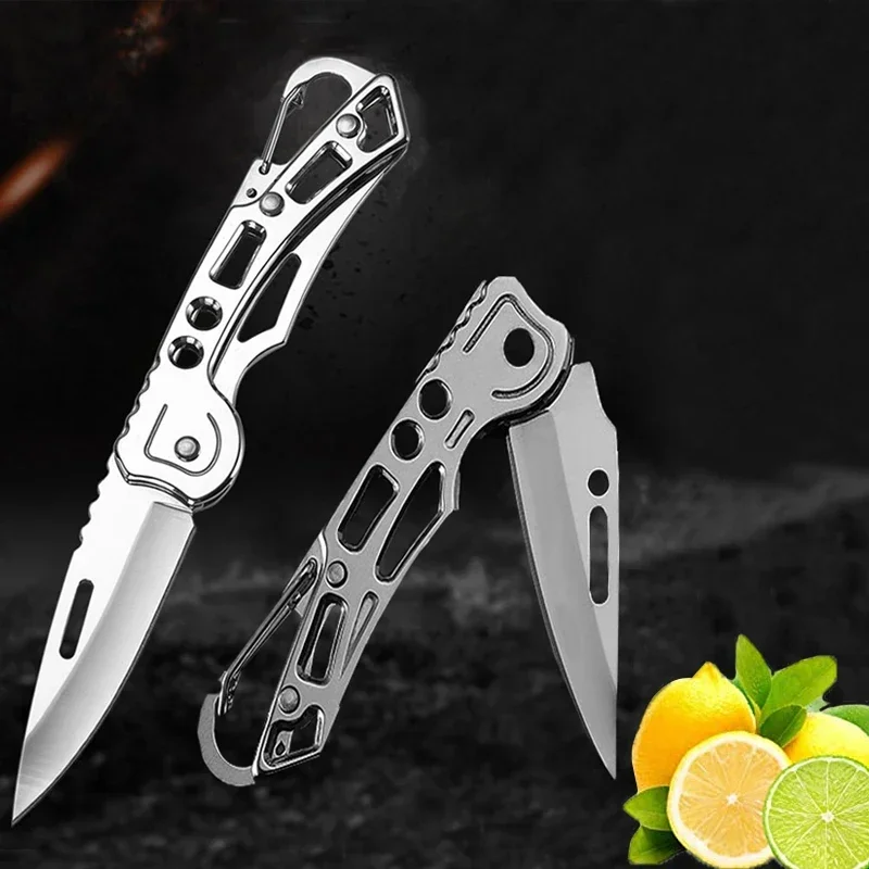 Fruit Knife Folding Pocket Knife Stainless Steel Mini Fruit Knife Non-slip Handle with Keychain Knife for Kitchen Accessories