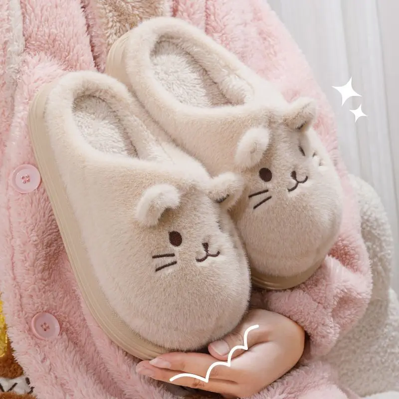 Nowe damskie kapcie domowe Mężczyźni Furry Indoor Bedroom Flats Warm Plush Couples Cute cartoon cat Winter Floor Slides Non-slip Shoes