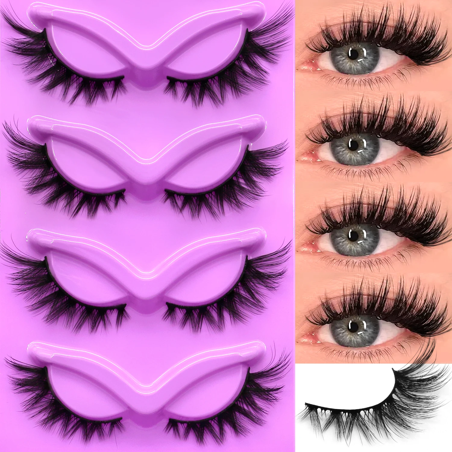 Lasvirey 고양이 눈 속눈썹 푹신한 속눈썹 8D 두꺼운 볼륨 가짜 속눈썹 드라마틱 스트립 가짜 밍크 속눈썹 날개 달린 끝 확장용