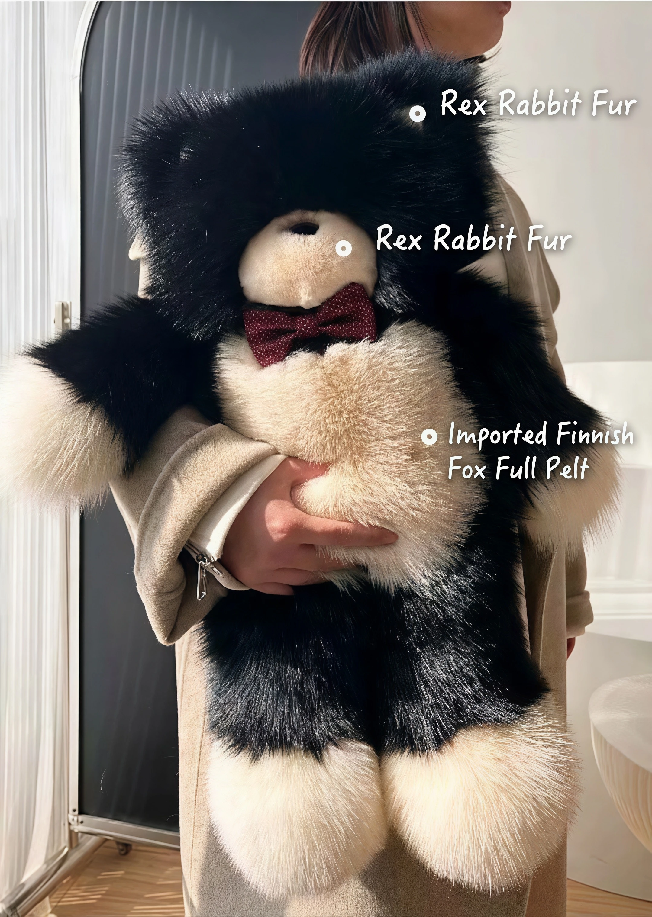 Oversized Luxury Fox Fur Cat Doll Plush Toy Fluffy Stuffed Animal Christmas Birthday Gift Fashion Trendy Home Decor Ornament