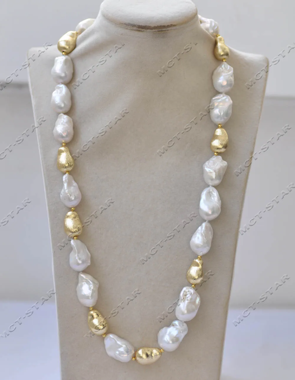 Z13124 Set 24mm White Baroque Keshi Reborn Pearl Gold-Plated Peasecod Necklace Bracelet Earring