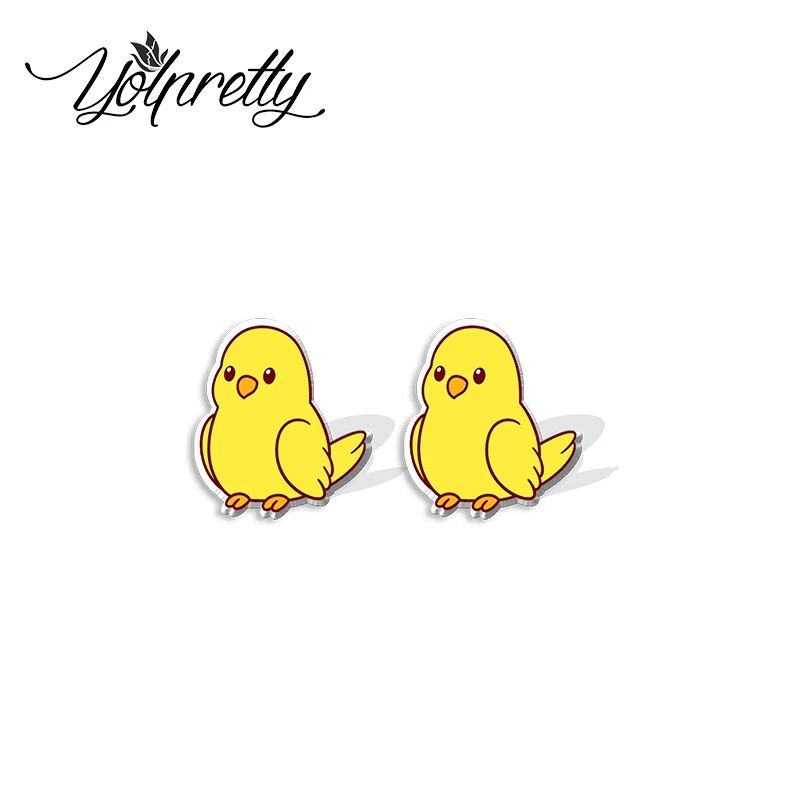 2021 New Cute Cartoon Pet Birds Cockatiel Parakeet Canary Parrots Handcraft Acrylic Epoxy Stud Earrings