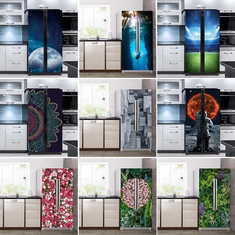 

3D Creative Refrigerator Door Sticker Retro Art Refrigerator Wallpaper PVC Waterproof Self-adhesive Poster Kitchen Decoration