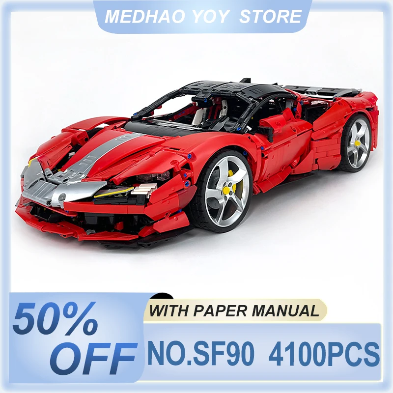 Detailed MOC Technical SF90 Sports Car Custom Vehicle 1:8 Model Building Block Brick DIY Puzzle Toys Assembly Christmas Gift Kid