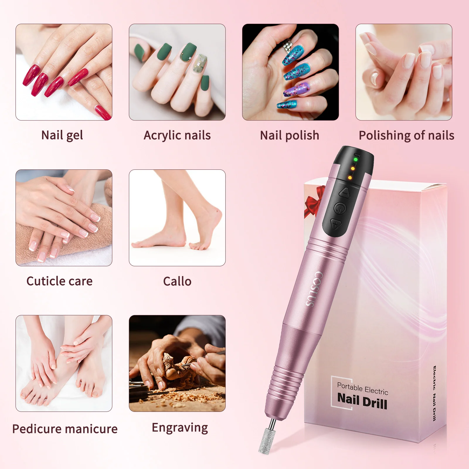 Polidor de unhas elétrico para mulheres, kit de broca, manicure de arquivo automático, embutido